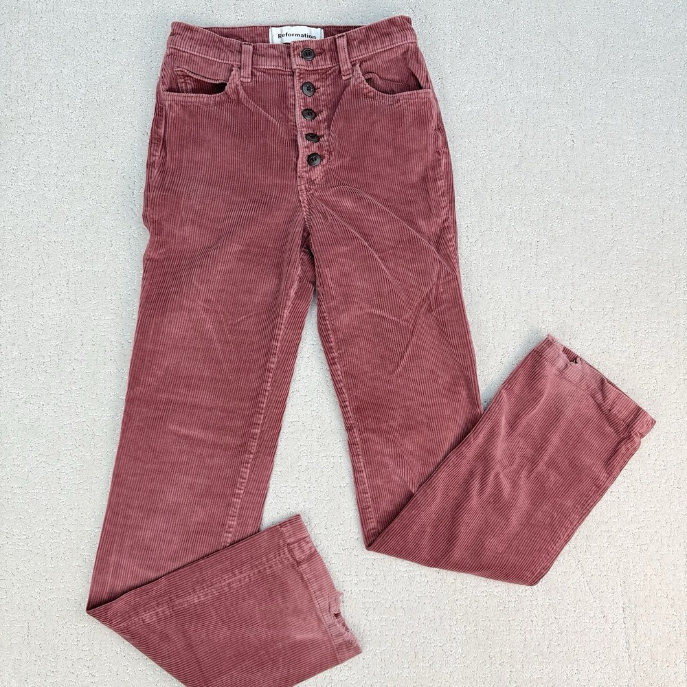 Reformation Winnie Pant Womens 25‎ Corduroy High Rise Rust Button Fly $148